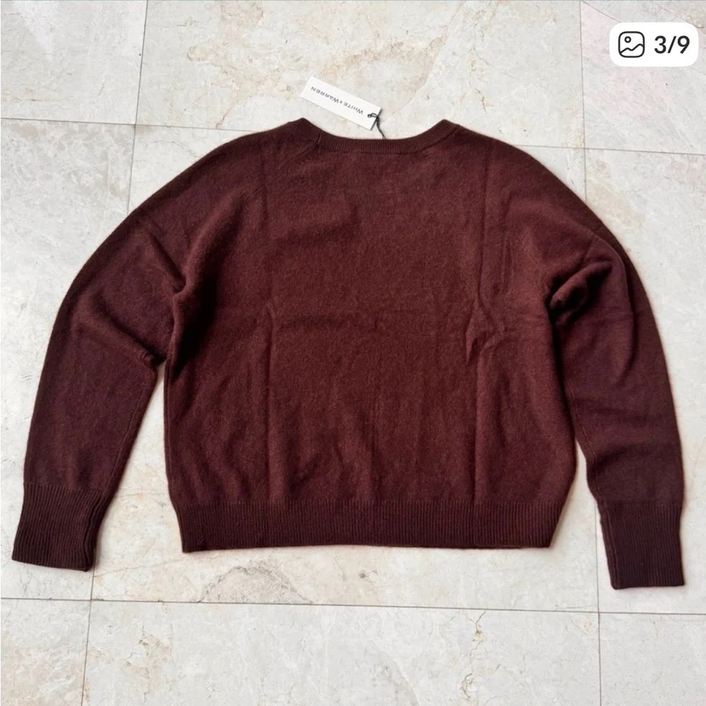 Women’s White + Warren Cashmere Sweater, Brown, Small - Picture 3 of 6